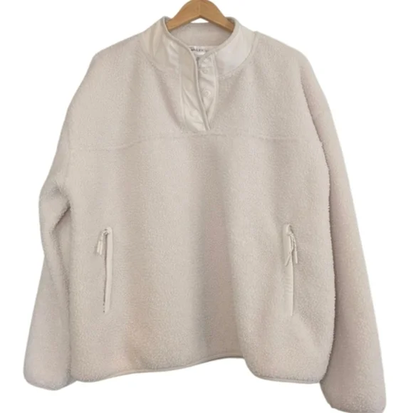 Bailey 44 Cream Sherpa Henley Pullover XL Snap Neck Cozy Fleece NWOT - Picture 2 of 7